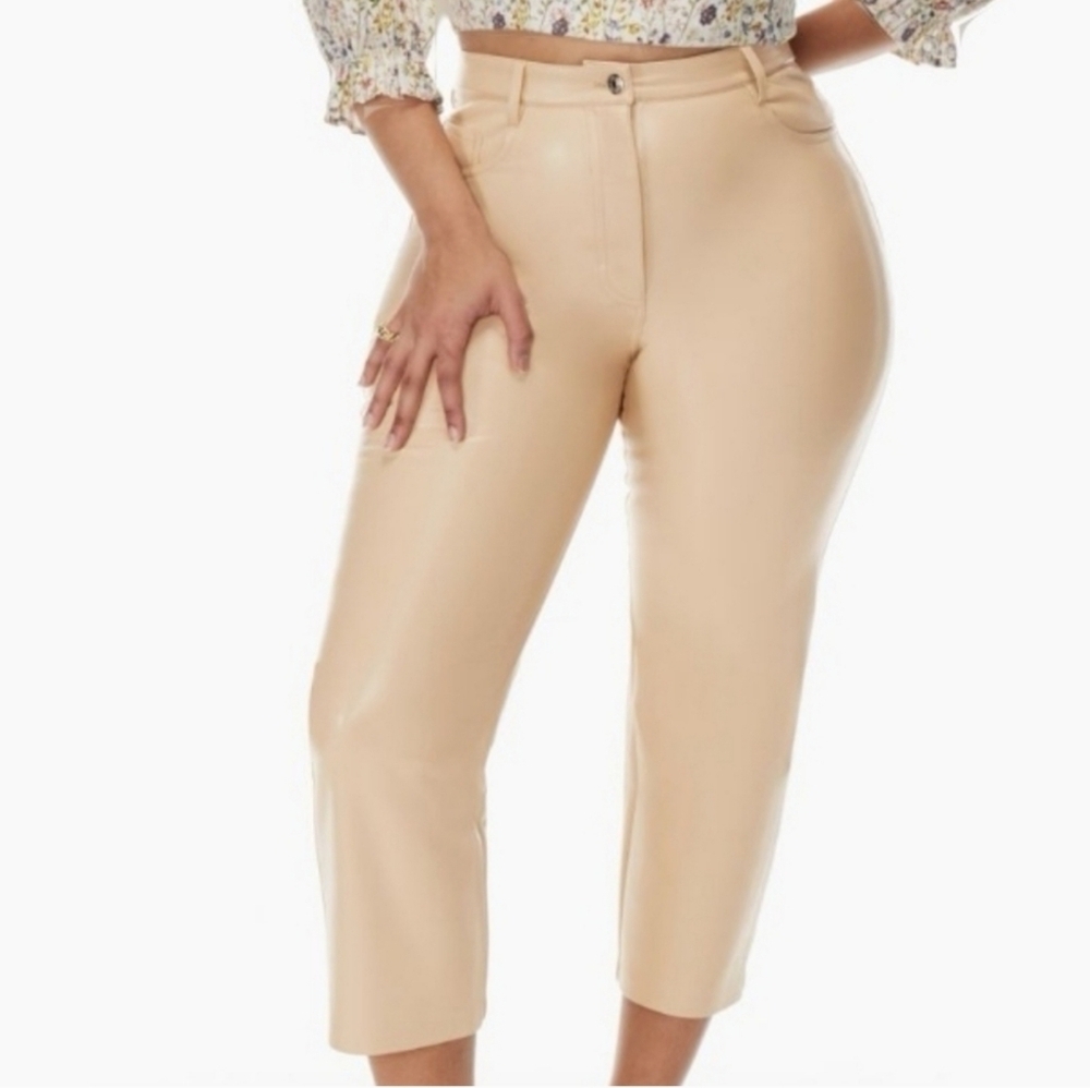 Aritzia S6 Neutral High Rise Leather Like  Melina Cropped Pants